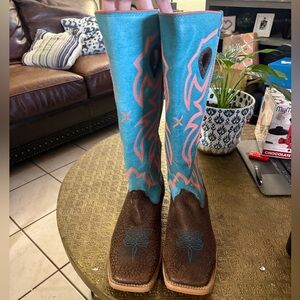 Turquoise and Brown Western Boots